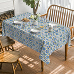 nappe table moderne motif carreaux bleus polyester réutilisable dimension 140x140cm festive déco mariage