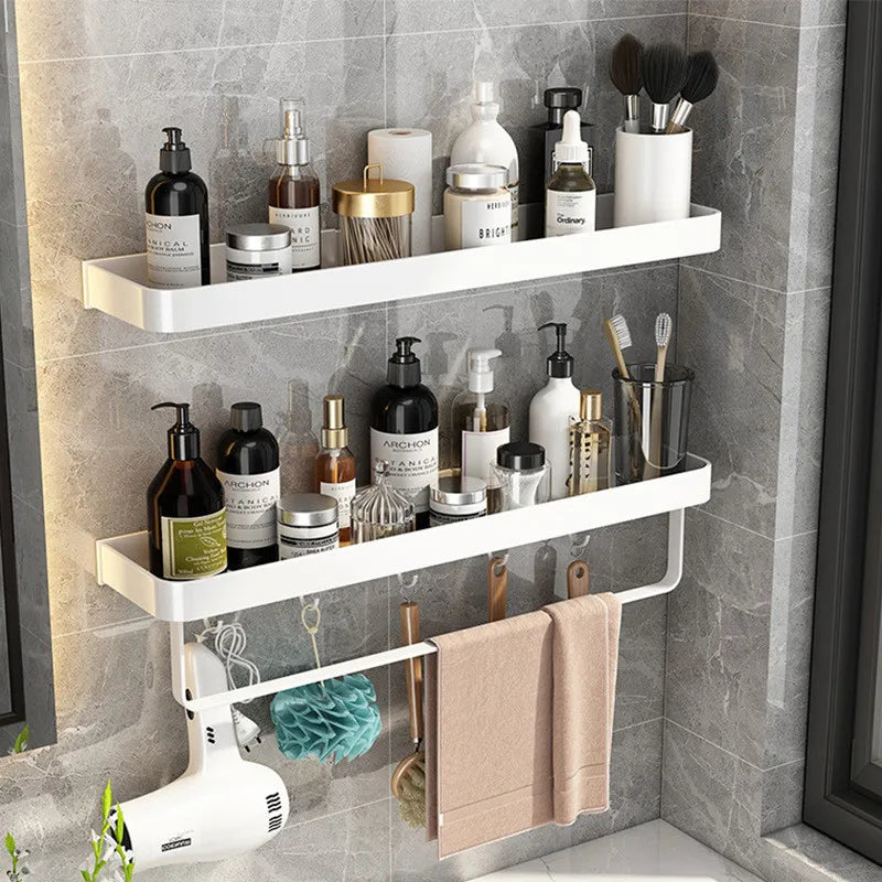étagère murale salle bain blanche aluminium porte serviette porte brosse dents