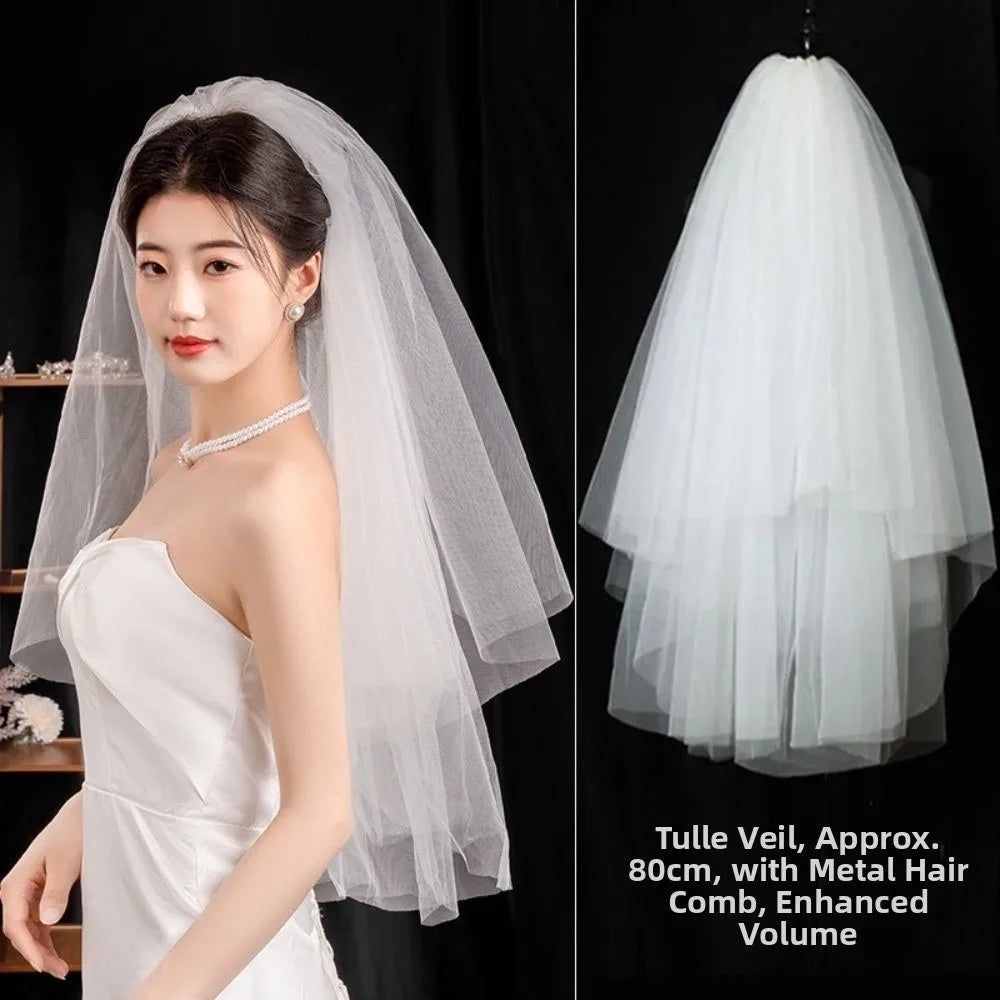 voile mariée blanc translucide classique comb métallique accessoire mariage photo femme