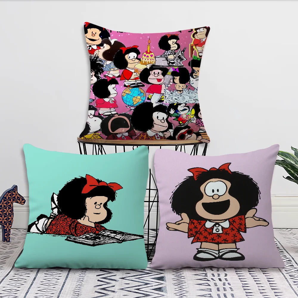 taie d'oreiller animée rose bleu gris moderne 40x40cm 45x45cm 50x50cm 60x60cm pop art personnages