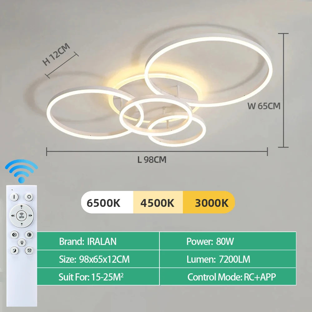 lampe moderne anneaux blanc or télécommande éclairage led minimaliste facile flux lumineux variable