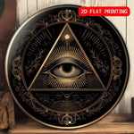 plaque murale art déco oeil tout voyant noir doré triangle floral 20cm 20cm