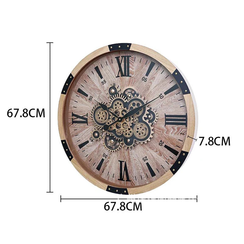 horloge murale bois naturel aiguille quartz rétro salon decoration