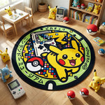 tapis rond pikachu pokeball geometrique veloute enfant chambre salon 100cm 120cm 150cm polyester