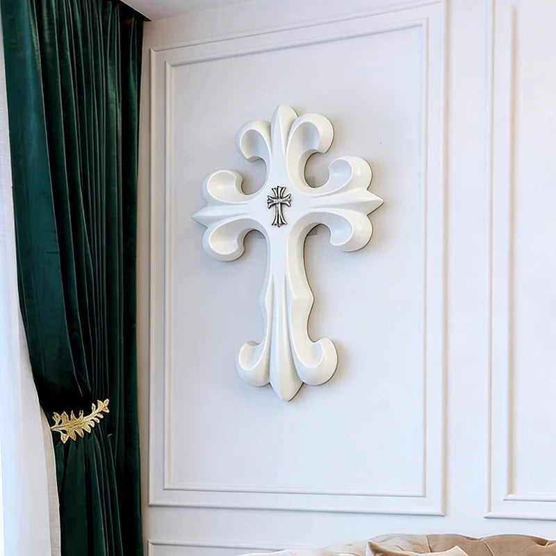 décoration murale croix résine noire blanche classique baroque sculptural chambre salon