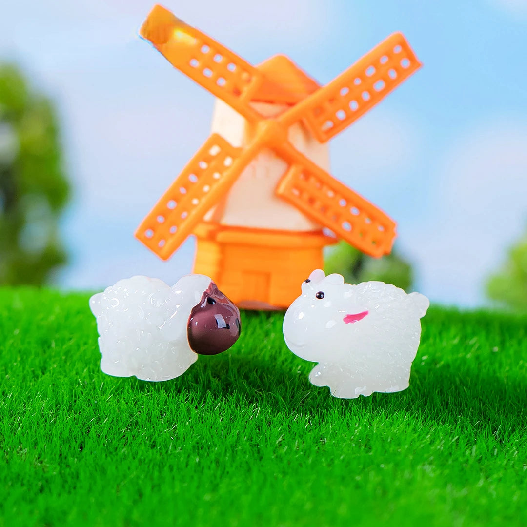 figurines moutons résine blanche rose noire laineuses brillantes décor jardin bricolage clochette pastorales mignonnes(cartoon)