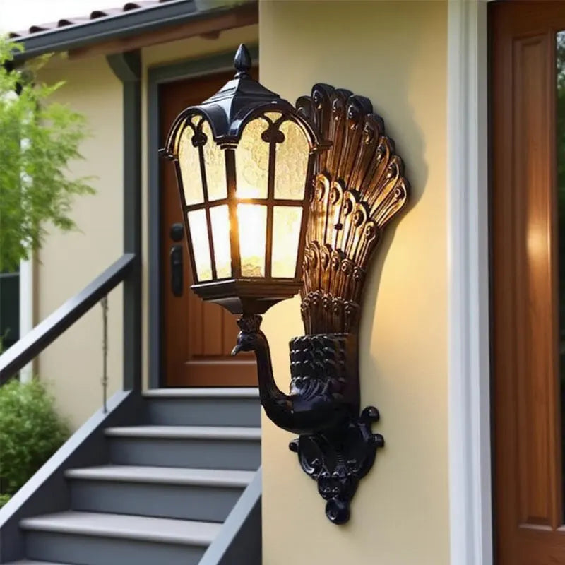 lampe murale classique vintage noir plumes dorées opacité mat extérieur éclairage maison ip65 led