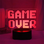 lampe led pixel art game over tactile couleur noire blanche bleue verte rouge jaune