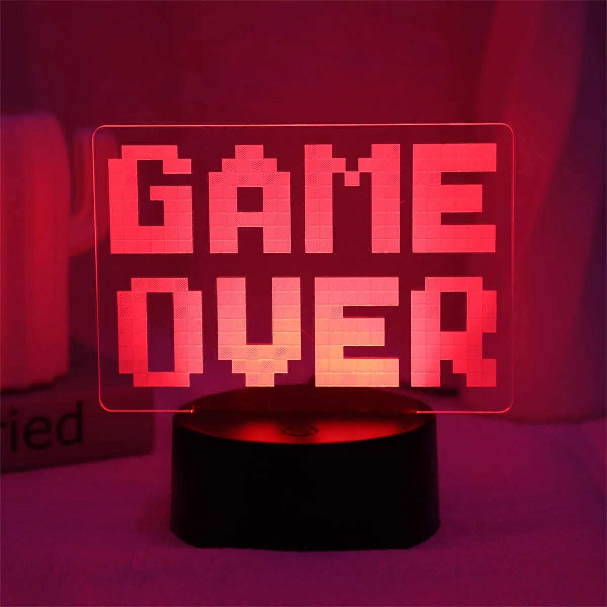 lampe led pixel art game over tactile couleur noire blanche bleue verte rouge jaune