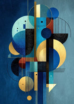 toile d'art abstrait moderne composition géométrique bleu rouge beige noir