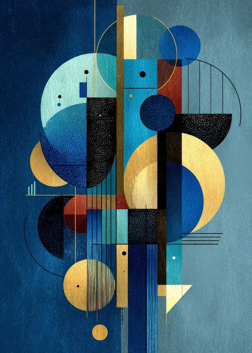 toile d'art abstrait moderne composition géométrique bleu rouge beige noir