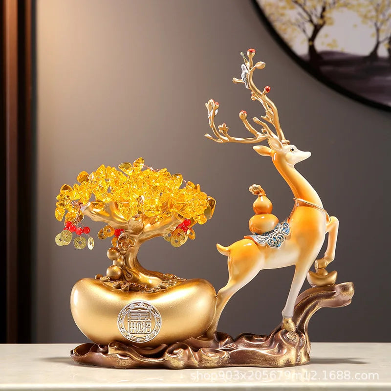 statuette décorative résine animale motifs floraux ornements métalliques beige doré rouge art déco