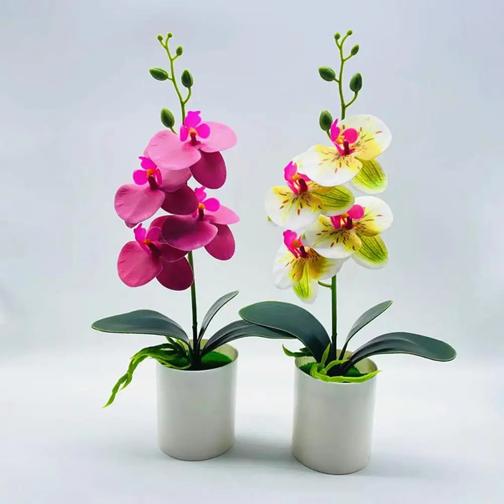 plantes artificielles orchidées fleurs imitation feuilles vertes pot blanc extérieur anniversaire réaliste orange rose