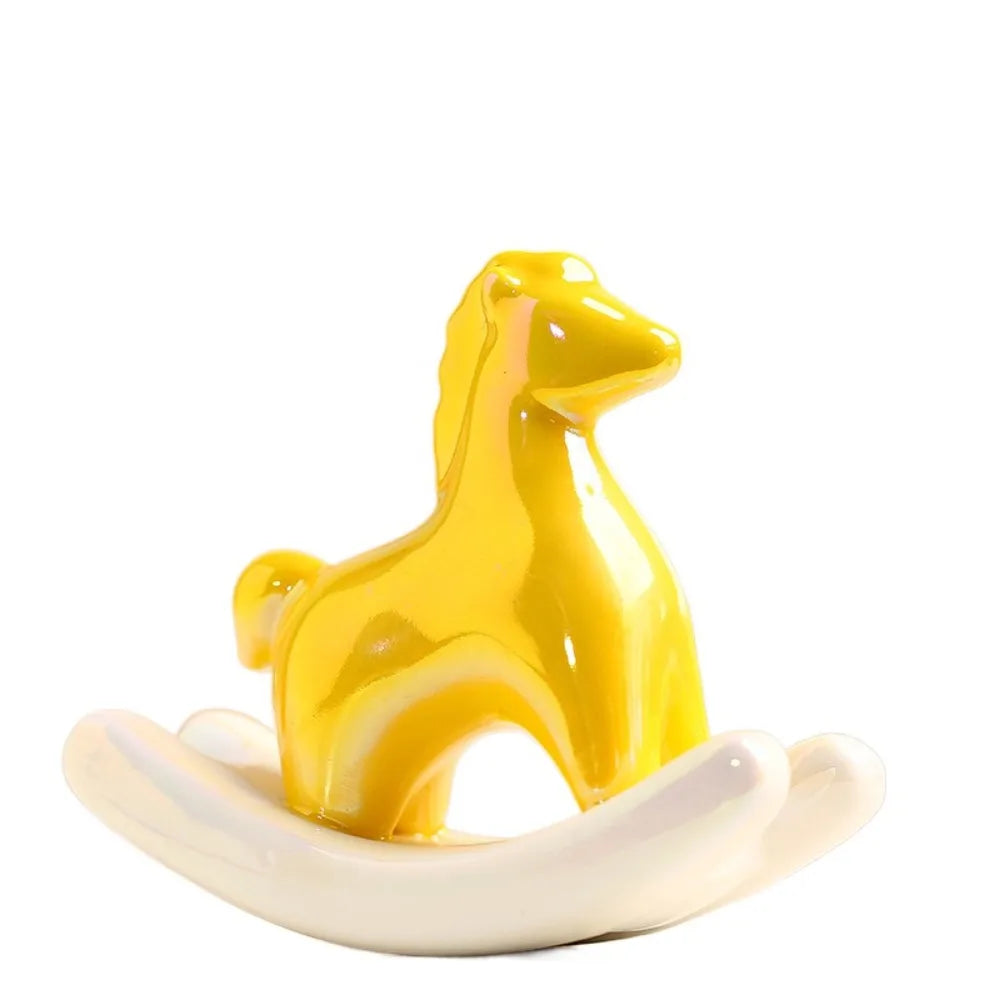 cheval bascule céramique multicolore moderne brillant iridescent décoration thé opaque figurine cadeau nouvel an