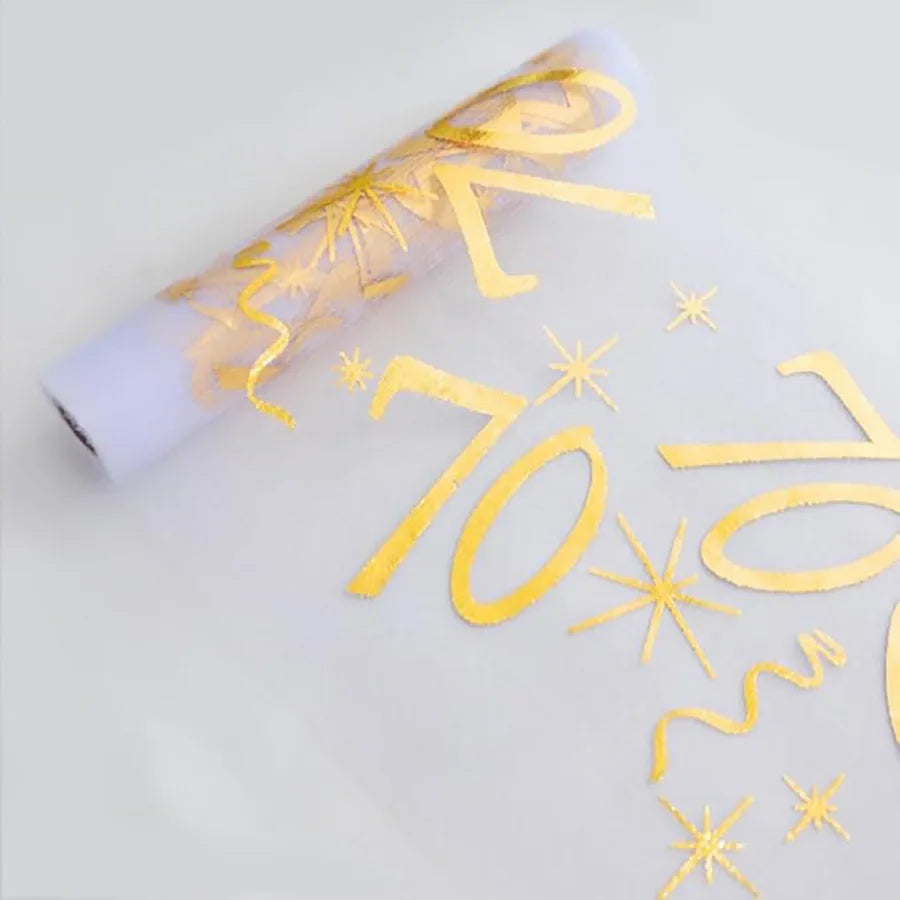 chemin table anniversaire doré numéros étoiles abstraits semi transparent table festive