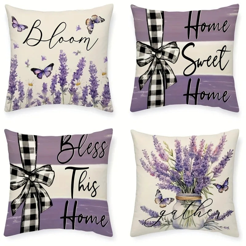 housse coussin fleurs lavande vintage maison chambre salon 40x40 45x45 50x50 60x60 polyester zipper