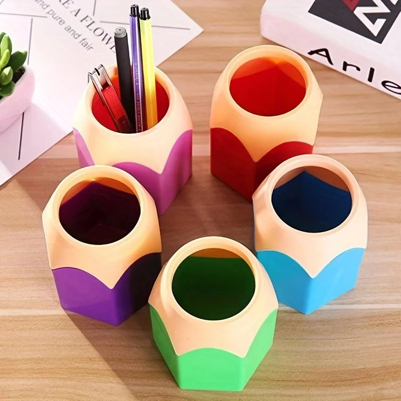 porte crayons hexagonaux multicolores imitant crayon taillé décoratif ludique 14 ans+