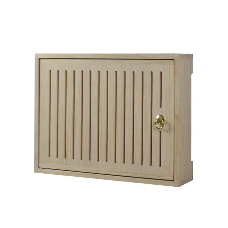 boite rangement murale routeur wifi bois poignée dorée grille