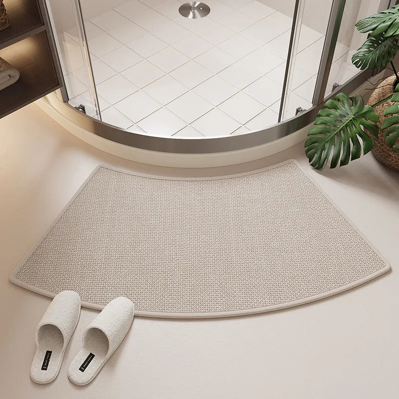 tapis bain antidérapant polyester absorbant rapide moderne beige gris intérieur porte salle bain cuisine