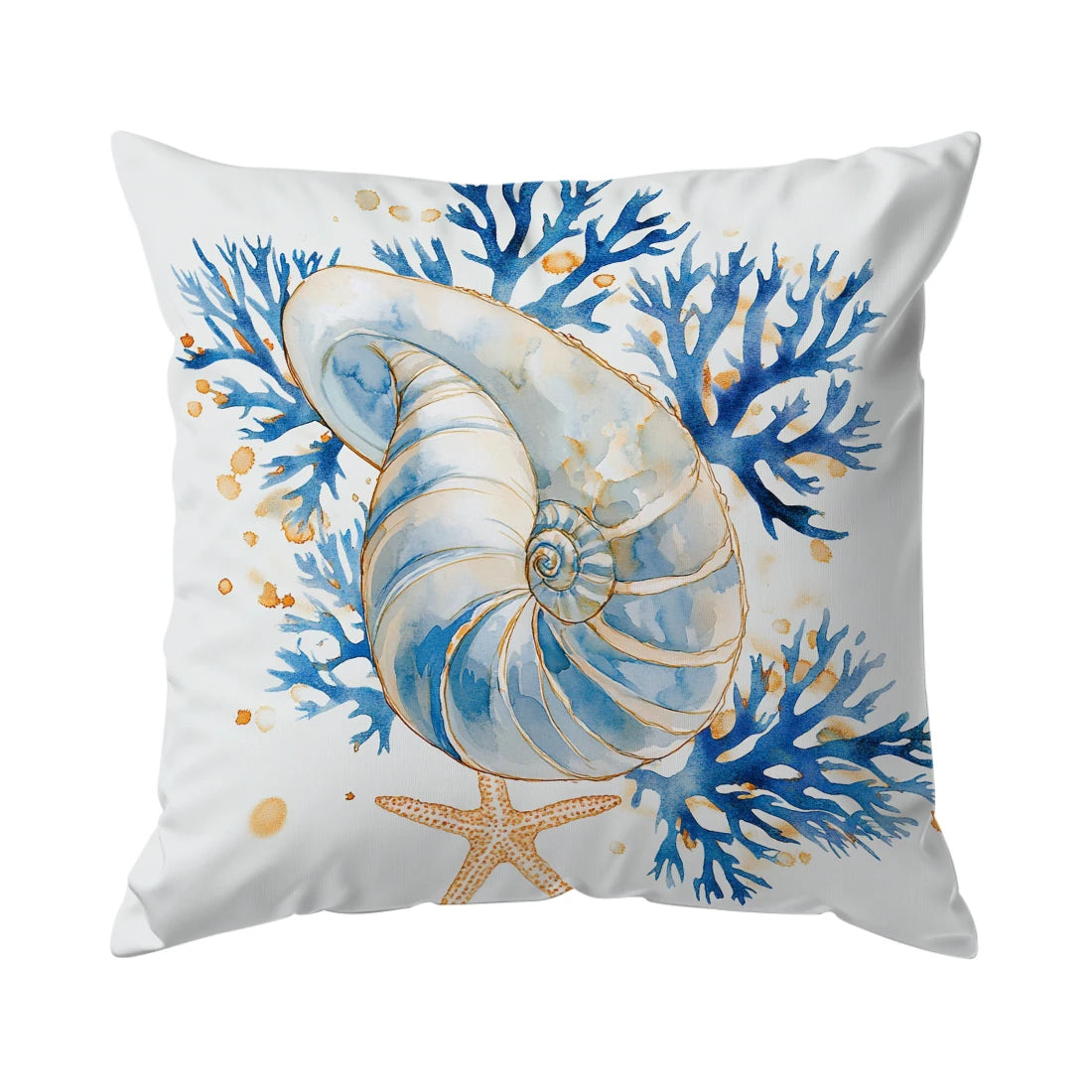 coussin moderne bleu blanc corail coquillage 45cmx45cm zip invisible décoration intérieur maison