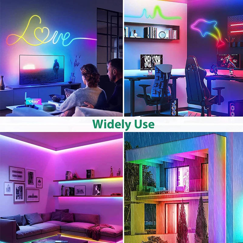 ruban led néon multicolore 10m 15m 20m 5m télécommande bluetooth clips moderne étanche