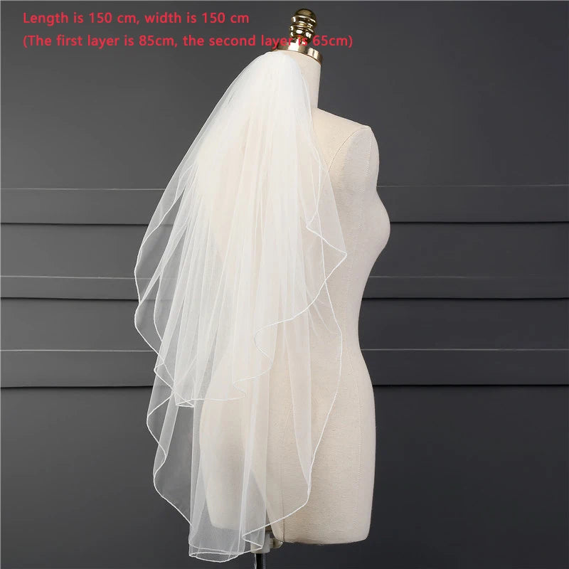 voile mariée blanc broderie florale classique bord appliqué monocouche polyvalent simple longueur épaule femme
