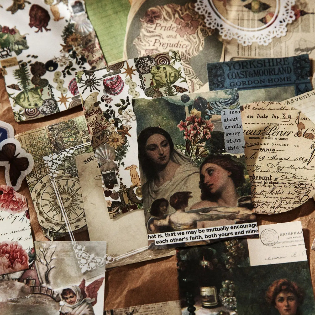 autocollants vintage multicolores cartes postales paysages portraits symboles religieux illustrations anciennes scrapbooking diy