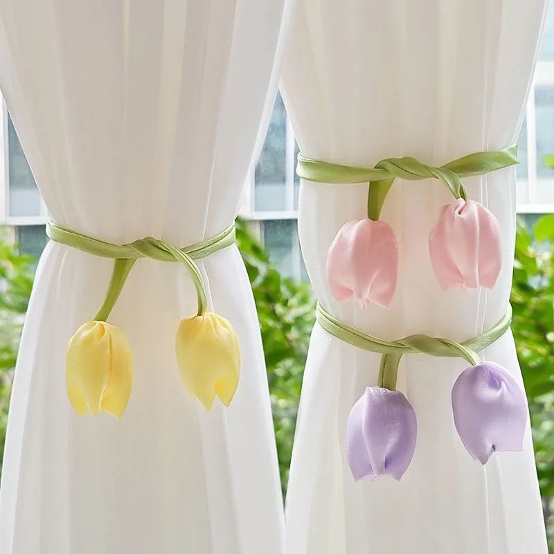boucles rideau tulipes fleurées vert jaune rose violet blanc décoratives adhésives modernes floral