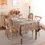nappe rectangulaire polyester floral oiseaux beige marron rouge bleu classique tassel salon