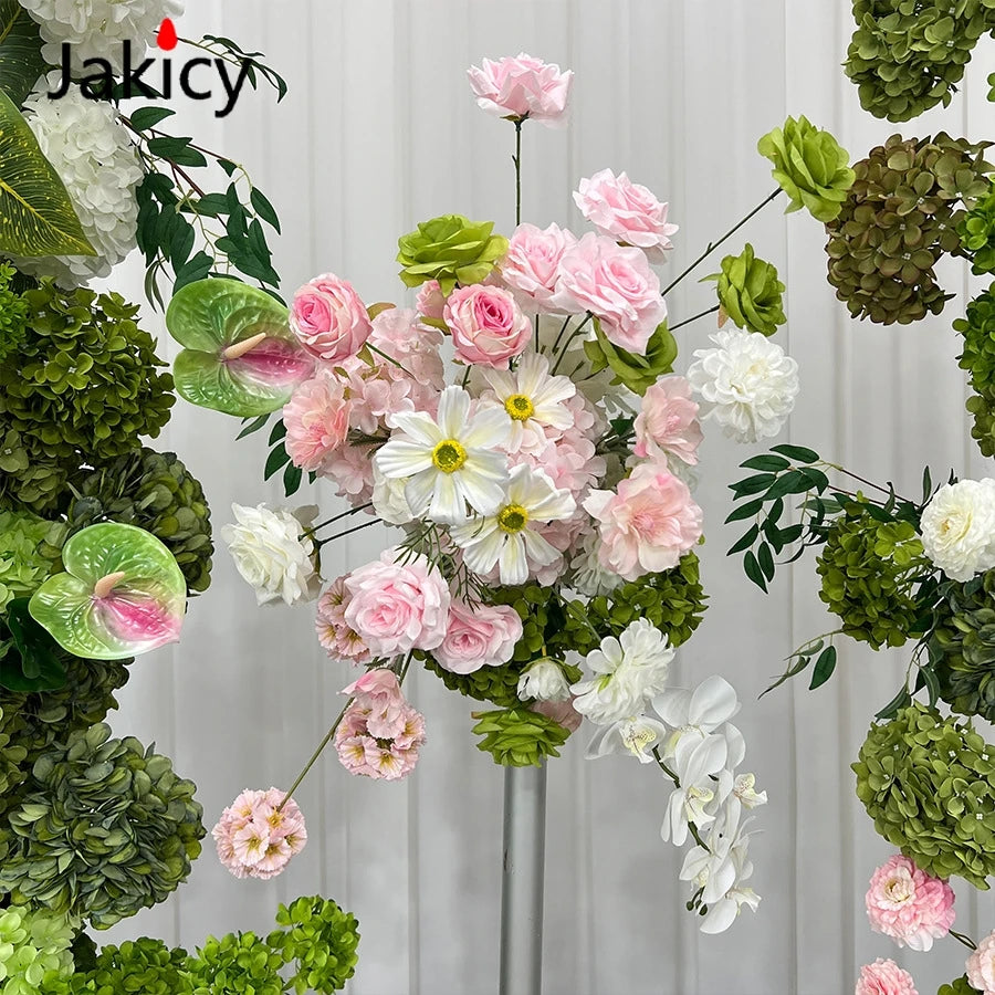 Arche décorative moderne fleurs artificielles vert rose blancextérieur maison événement
