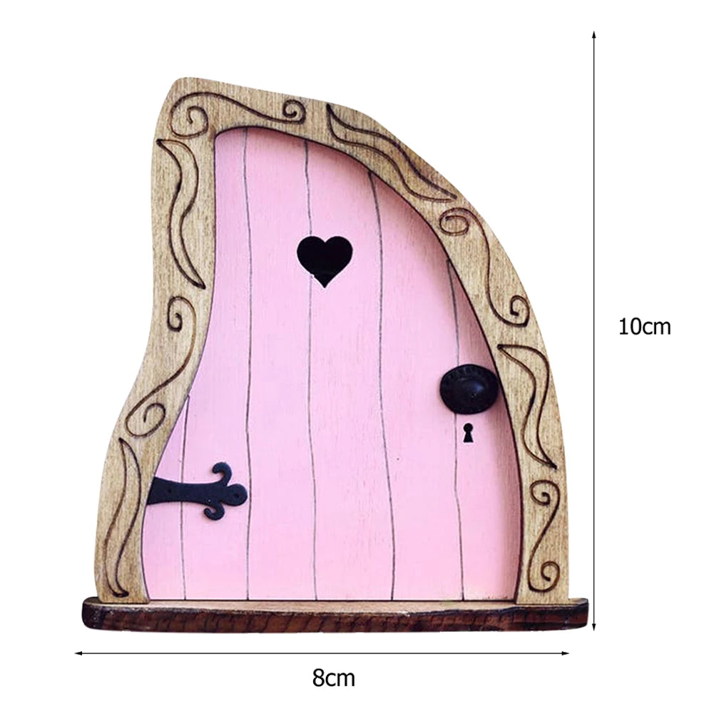 décoration jardin porte miniature bois mascotte bleu rose vert marron fantaisie rustique