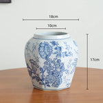 vase porcelaine chinois blanc bleu fleurs feuilles oiseaux géométrique classique floral table decoration
