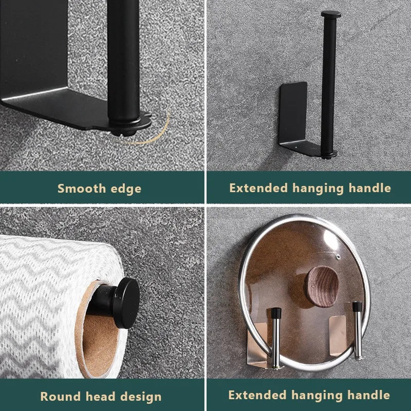 porte serviettes porte papier toilettique acier inoxydable réutilisable moderne clips crochets noir multifonctionnel sans