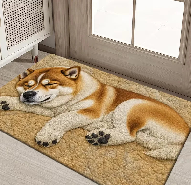 tapis shiba inu imprimé beige moderne antidérapant résistant décoloration 30x50cm 40x60cm