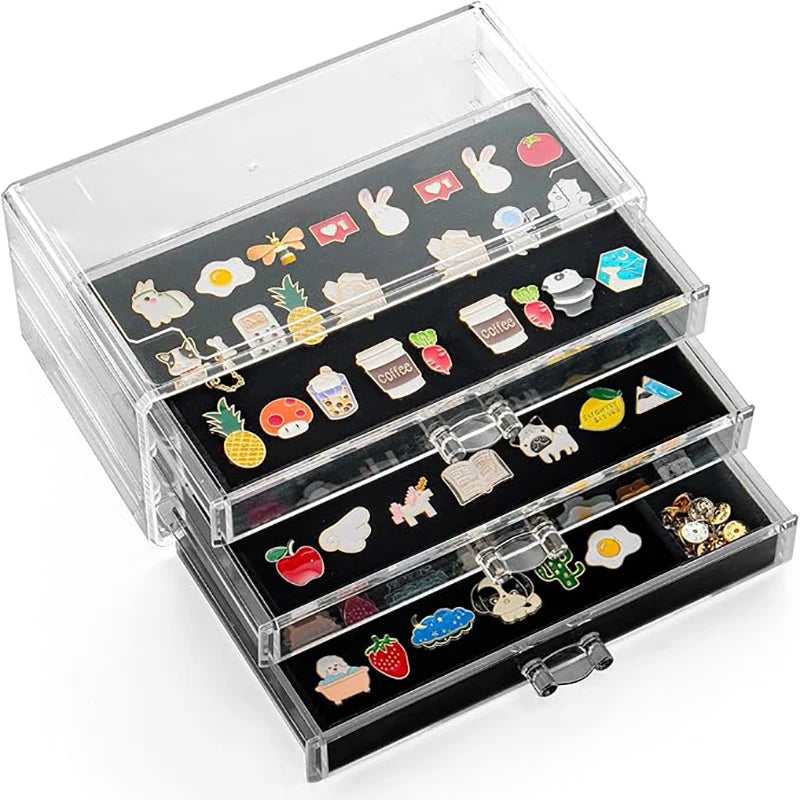 boîte rangement bijoux étages transparent intérieur noir poignées métalliques moderne minimaliste