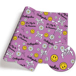 serviettes bohèmes imprimées smileys enfants violet jaune bleu clair coton polyester