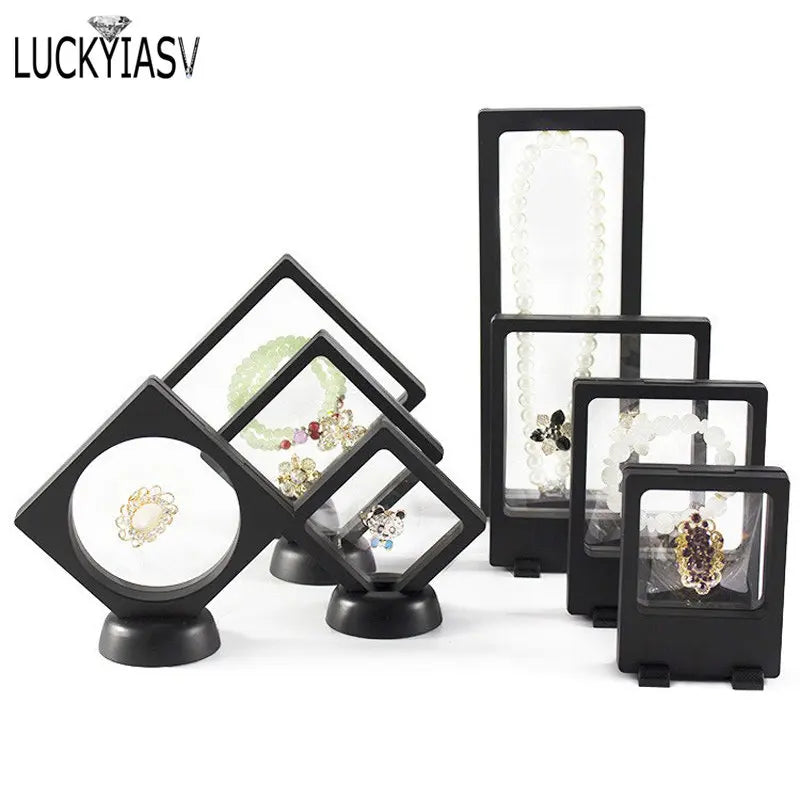 boîtes présentation bijoux transparentes modernes clips noirs colliers bracelets montres