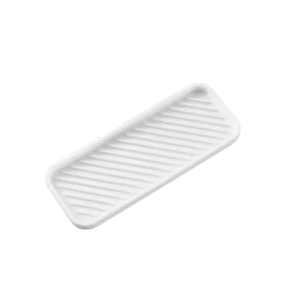 plateau rangement moderne noir blanc rayures diagonales distributeur savon gant toilette flacon parfum huiles