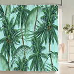 Image d'élégants rideaux longs aux couleurs tropicales, ornés de motifs de palmiers verts luxuriants. Ces rideaux, confectionnés à partir d'un tissu léger et aéré, peuvent ajouter une touche estivale et exotique à tout espace intérieur, tout en offrant une protection contre la lumière du soleil. Parfaits pour ceux qui recherchent un style de décoration inspiré de la nature.