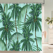 rideau douche motif palmiers vert turquoise tropical élégant exotique salle bain polyester feuilles noix