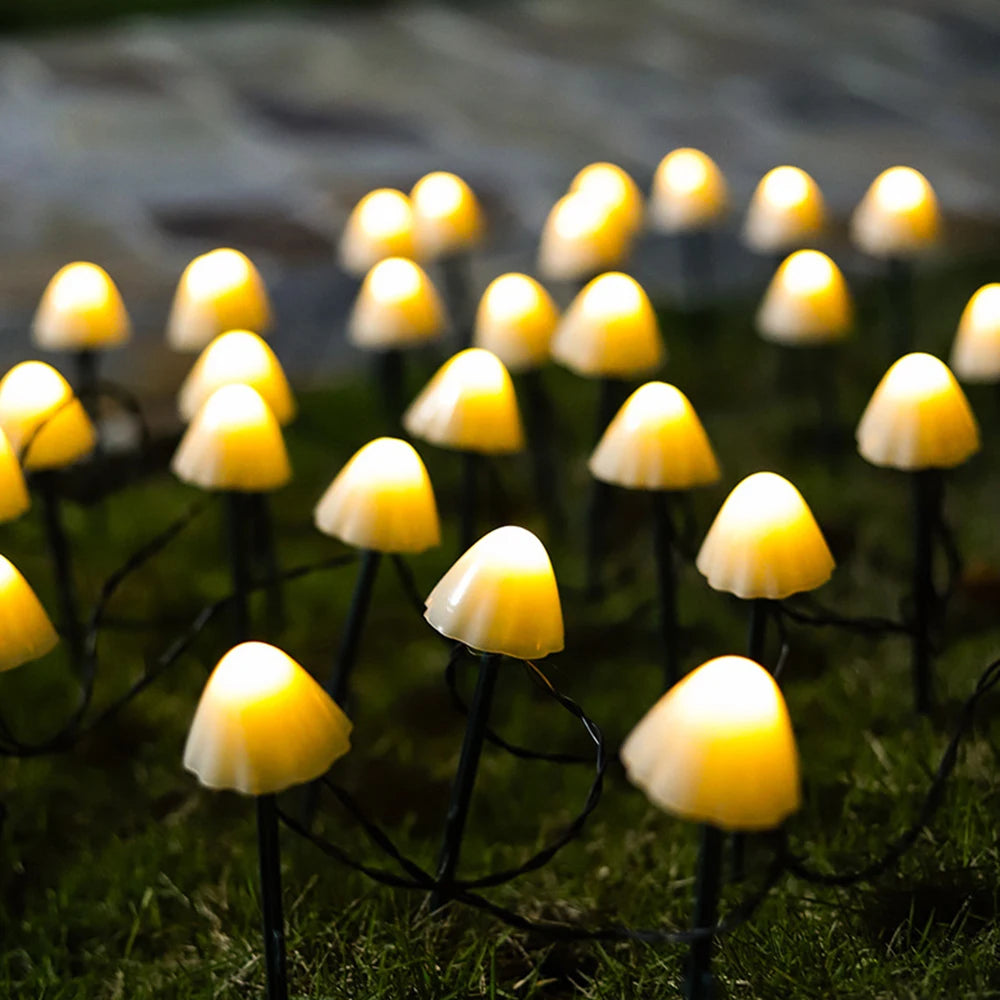 guirlande lumineuse solaire 10 20 30 led champignons multicolore blanc moderneextérieur noël jardin patio