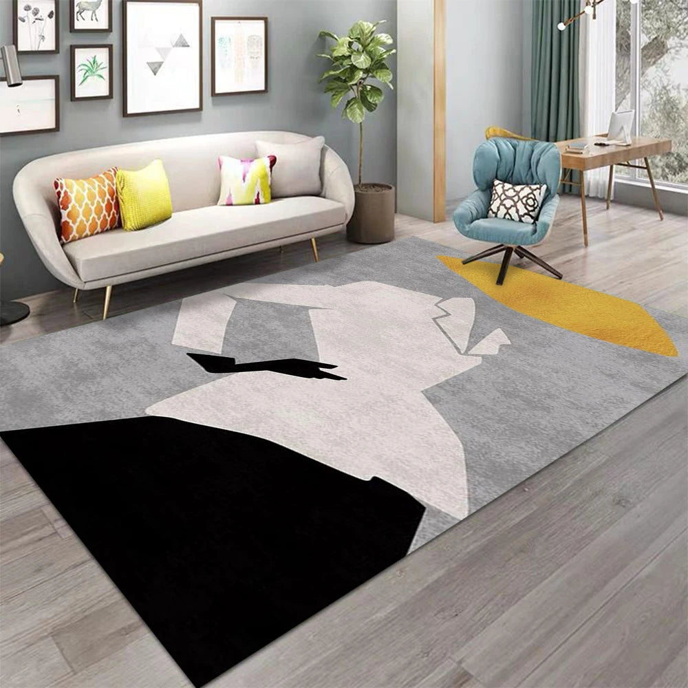 tapis moderne géométrique polyester beige bleu orange rouge salon chambre extérieur