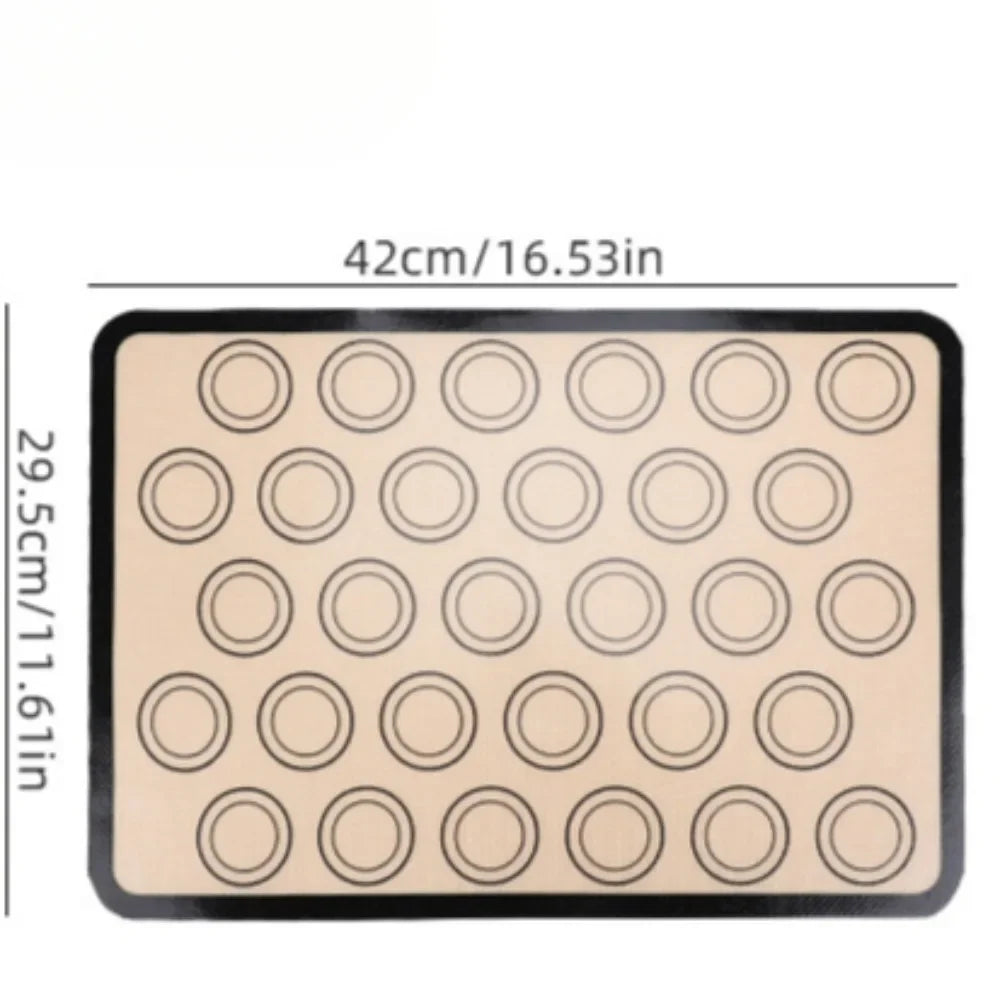 tapis cuisson silicone macarons cercles imprimés beige rouge moderne