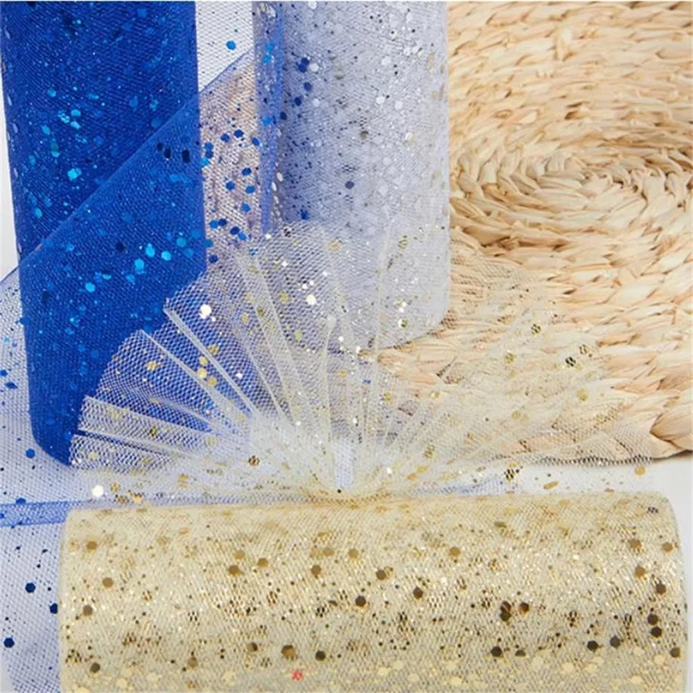 ruban tulle multicolore pailleté argent doré festif 50yards 15cm translucent decoratif