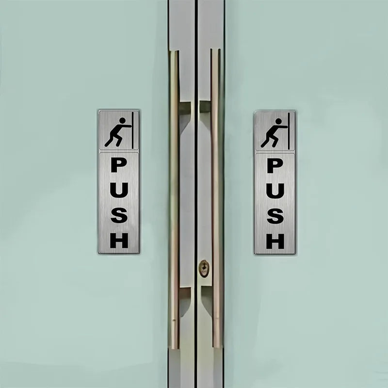 signalisation porte coulissante push pull adhésive argentée personnage humain moderne intérieur restaurant