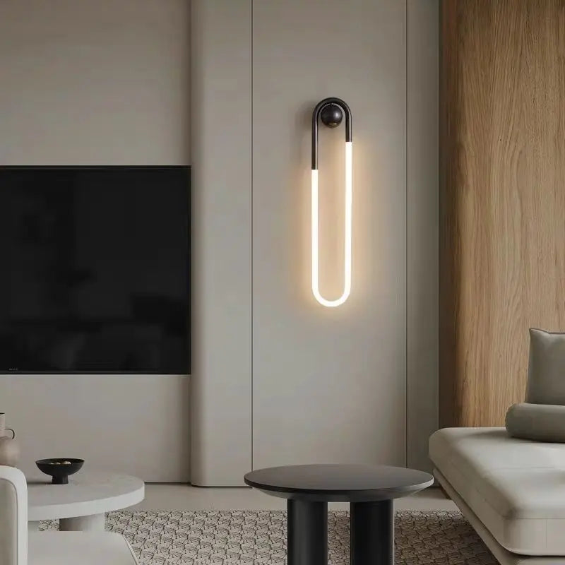 applique murale moderne minimaliste noir doré lumière blanche led fixée mur deux tubes incurvés