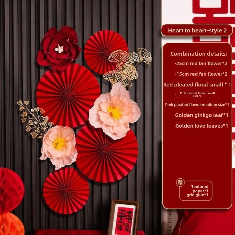décoration murale fan art fleurs rouges mariage nouvelle année valentin festive traditionnelle adhésif papier