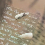 autocollants ongles transparents lettres noires calligraphie adhésif diy manucure ongles décoration beauté française écriture