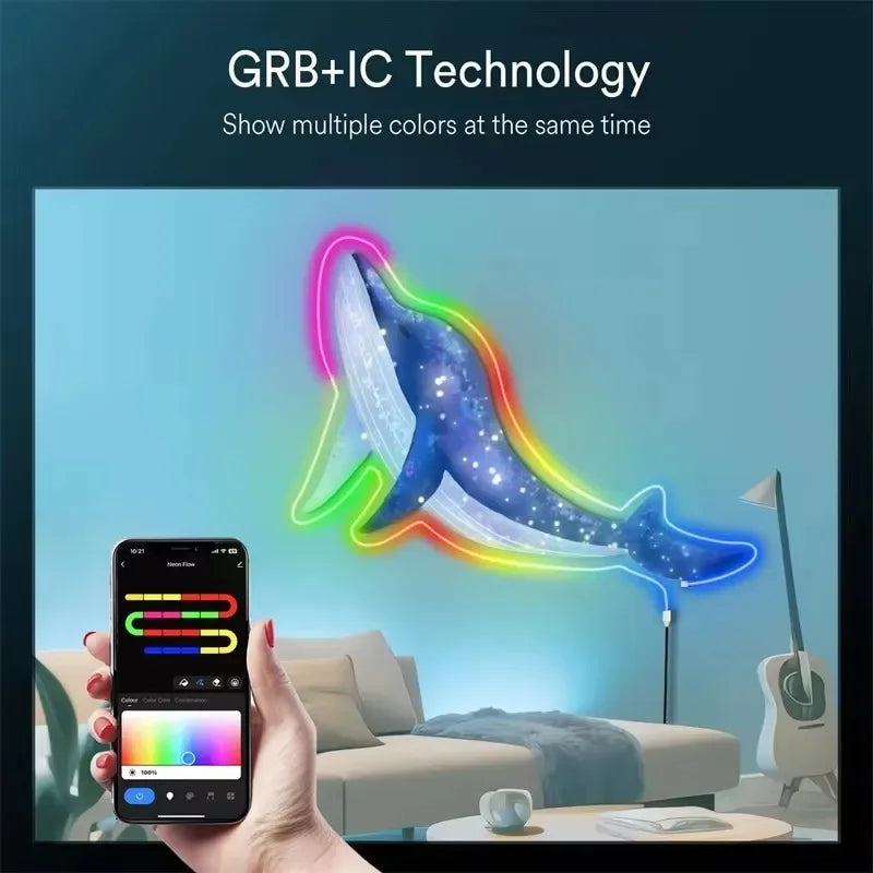 ruban led néon multicolore synchronisation bluetooth adhésif lisse moderne lumières fixations USB