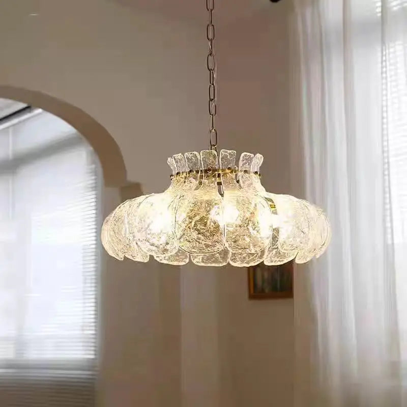 suspension lumineuse moderne vintage verre dépoli cuivre poli transparent doré chambre restaurant